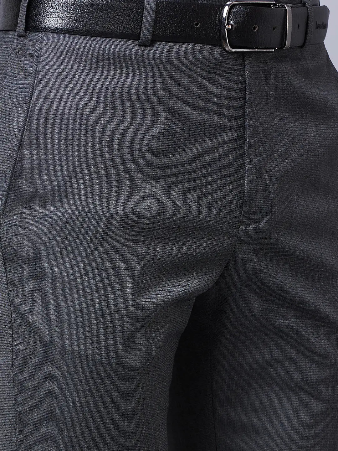 Park Avenue Men Grey Structure Regular Fit Polyester Blend Trouser