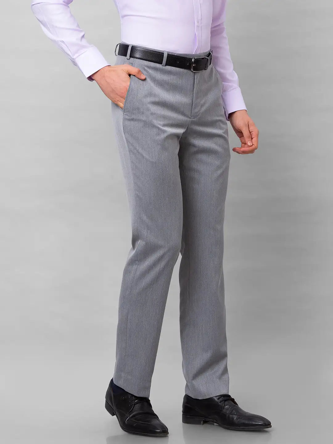 Park Avenue Men Black Structure Smart Fit Polyester Blend Trousers