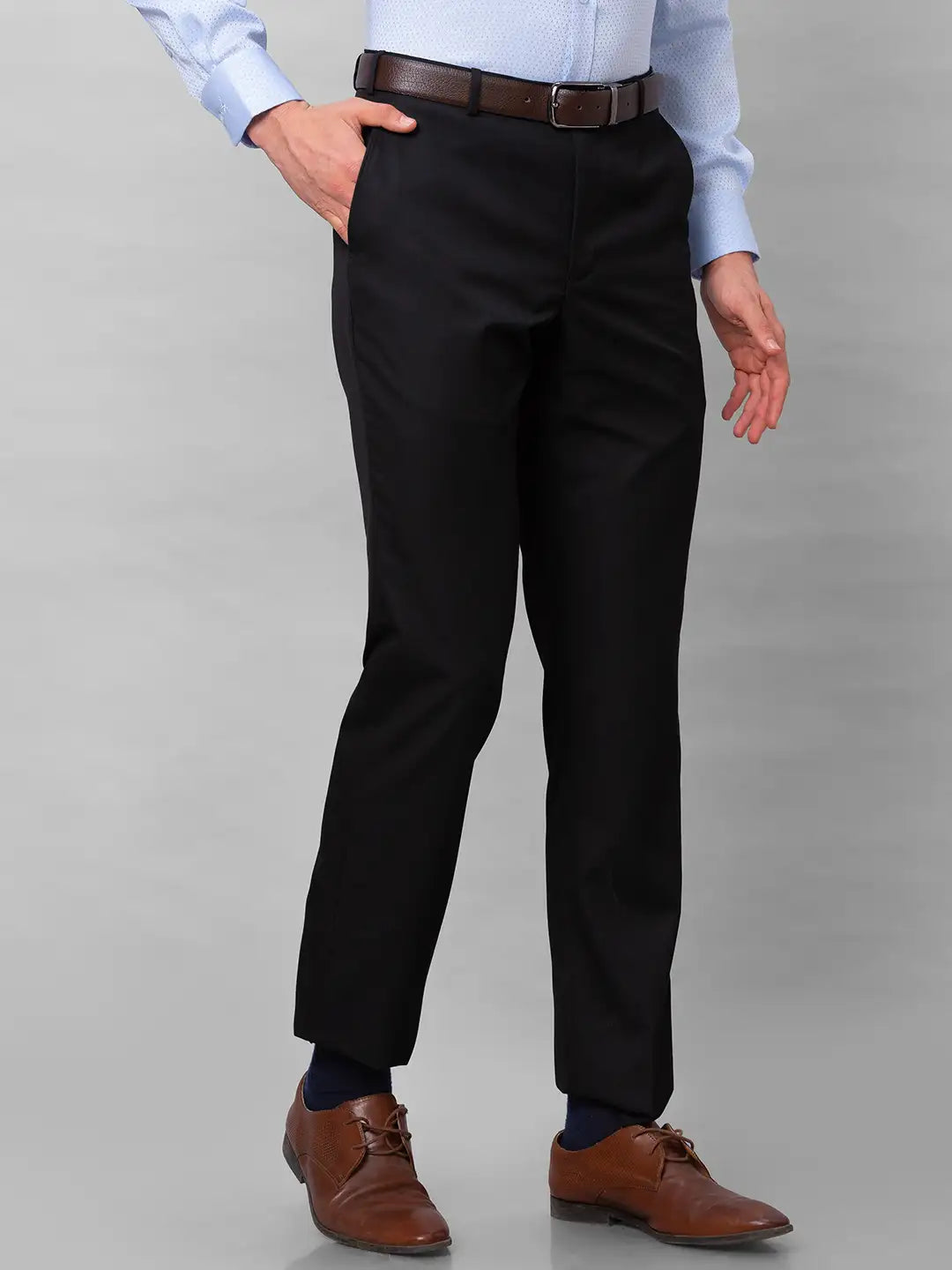 Park Avenue Men Brown Solid Smart Fit Polyester Blend Trousers