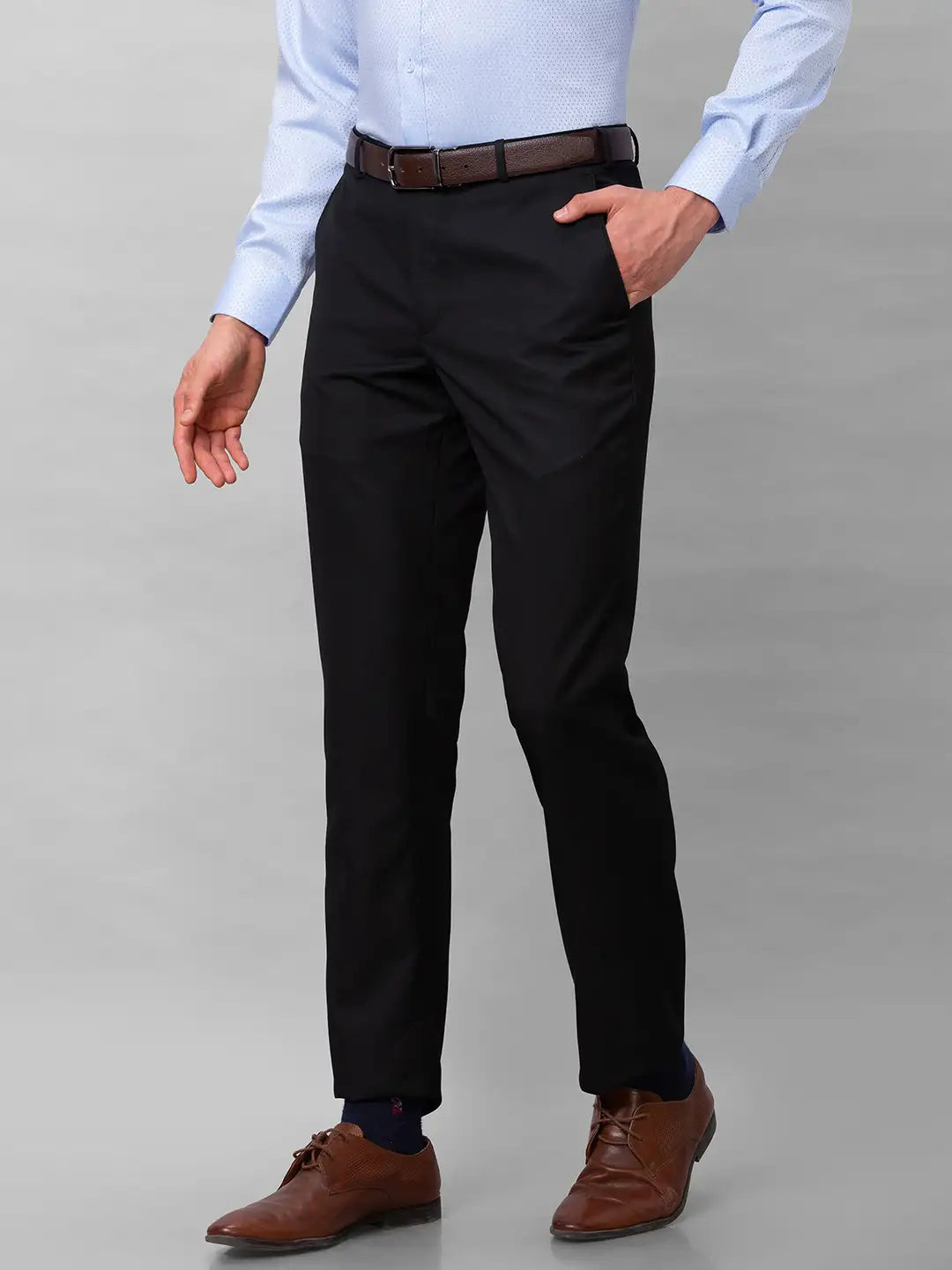 Park Avenue Men Brown Solid Smart Fit Polyester Blend Trousers