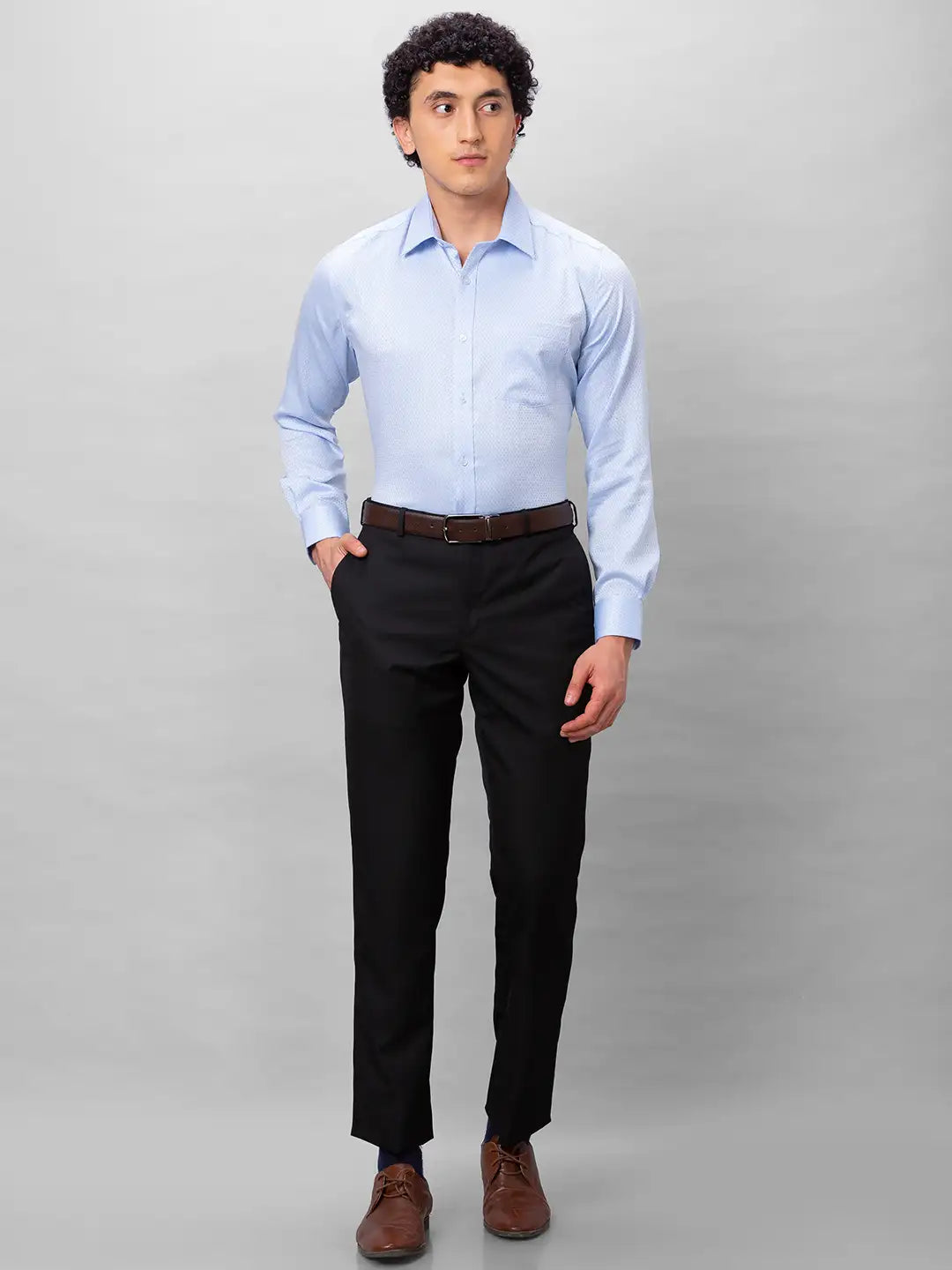 Park Avenue Men Brown Solid Smart Fit Polyester Blend Trousers