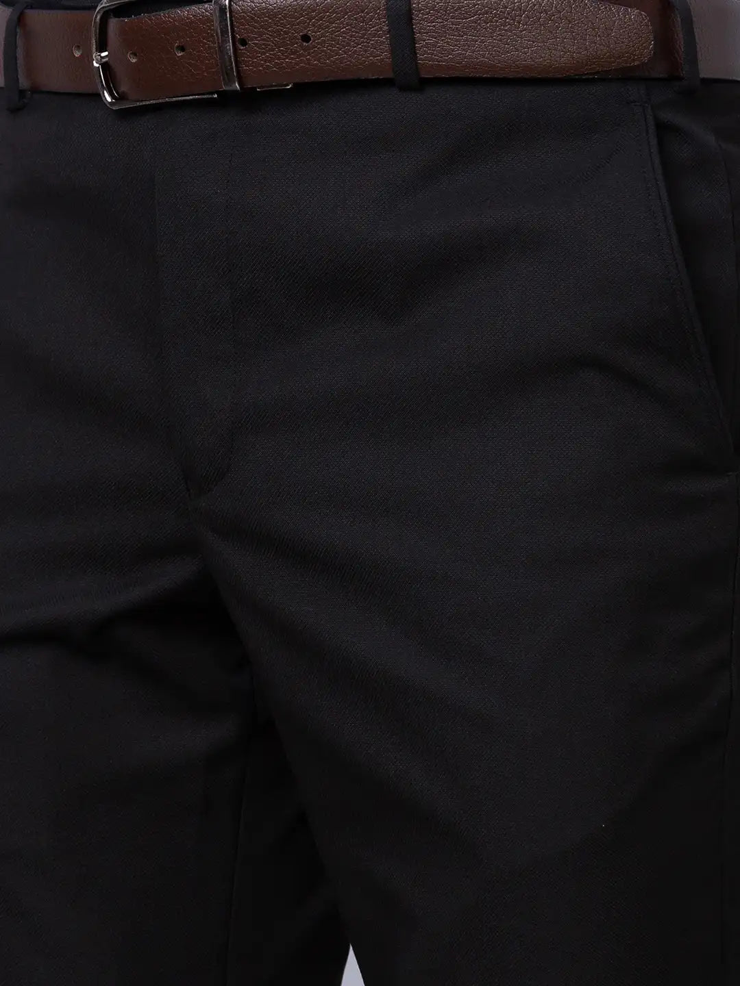 Park Avenue Men Brown Solid Smart Fit Polyester Blend Trousers