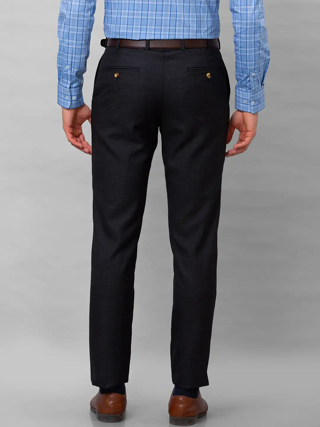 Park Avenue Men Brown Solid Smart Fit Polyester Blend Trousers