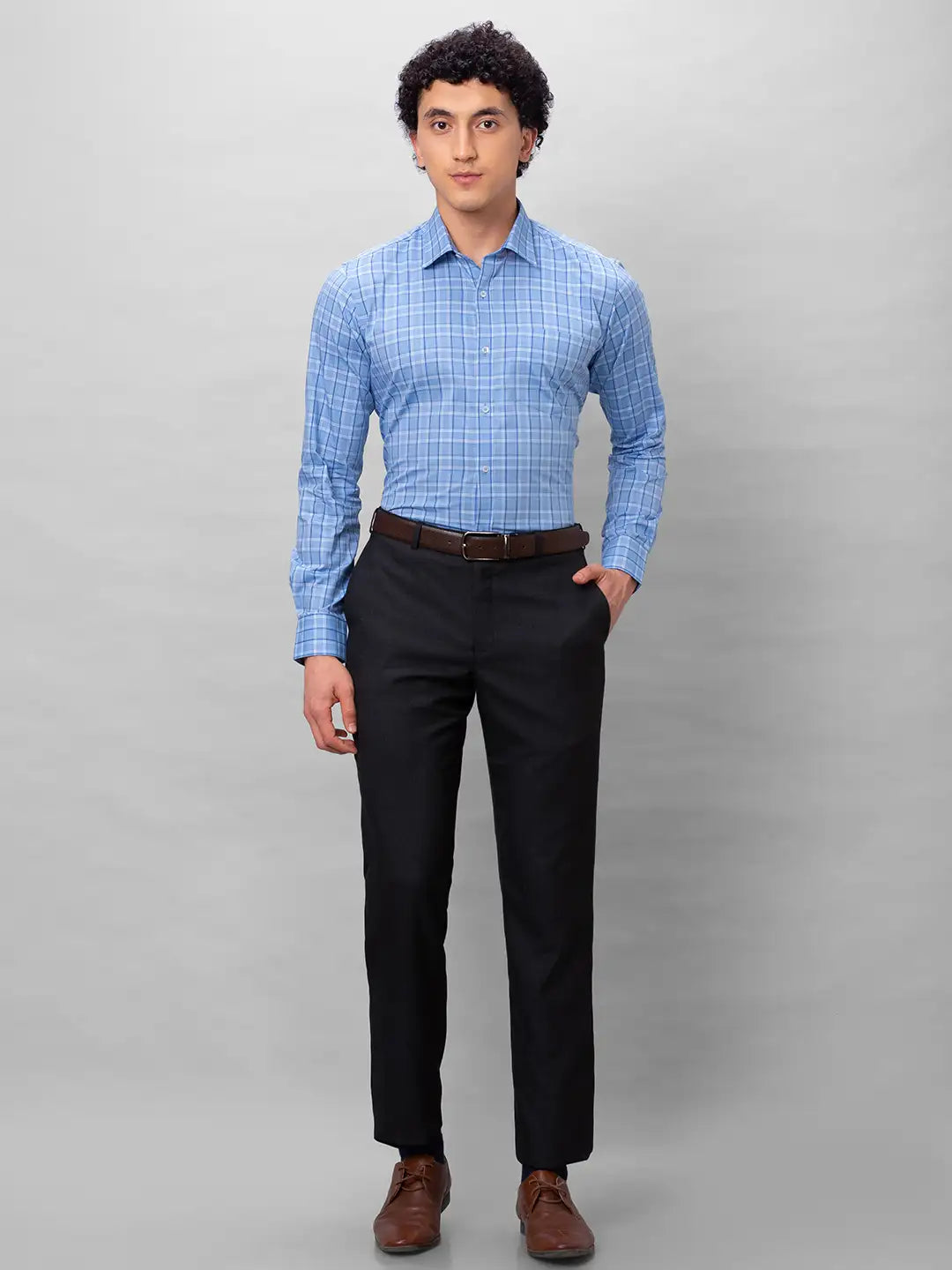 Park Avenue Men Brown Solid Smart Fit Polyester Blend Trousers