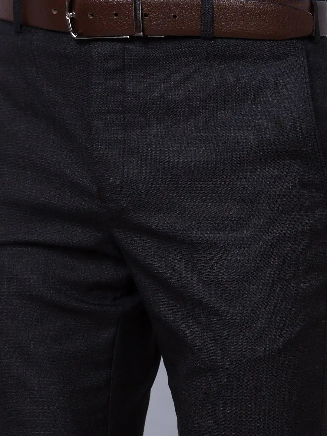 Park Avenue Men Brown Solid Smart Fit Polyester Blend Trousers