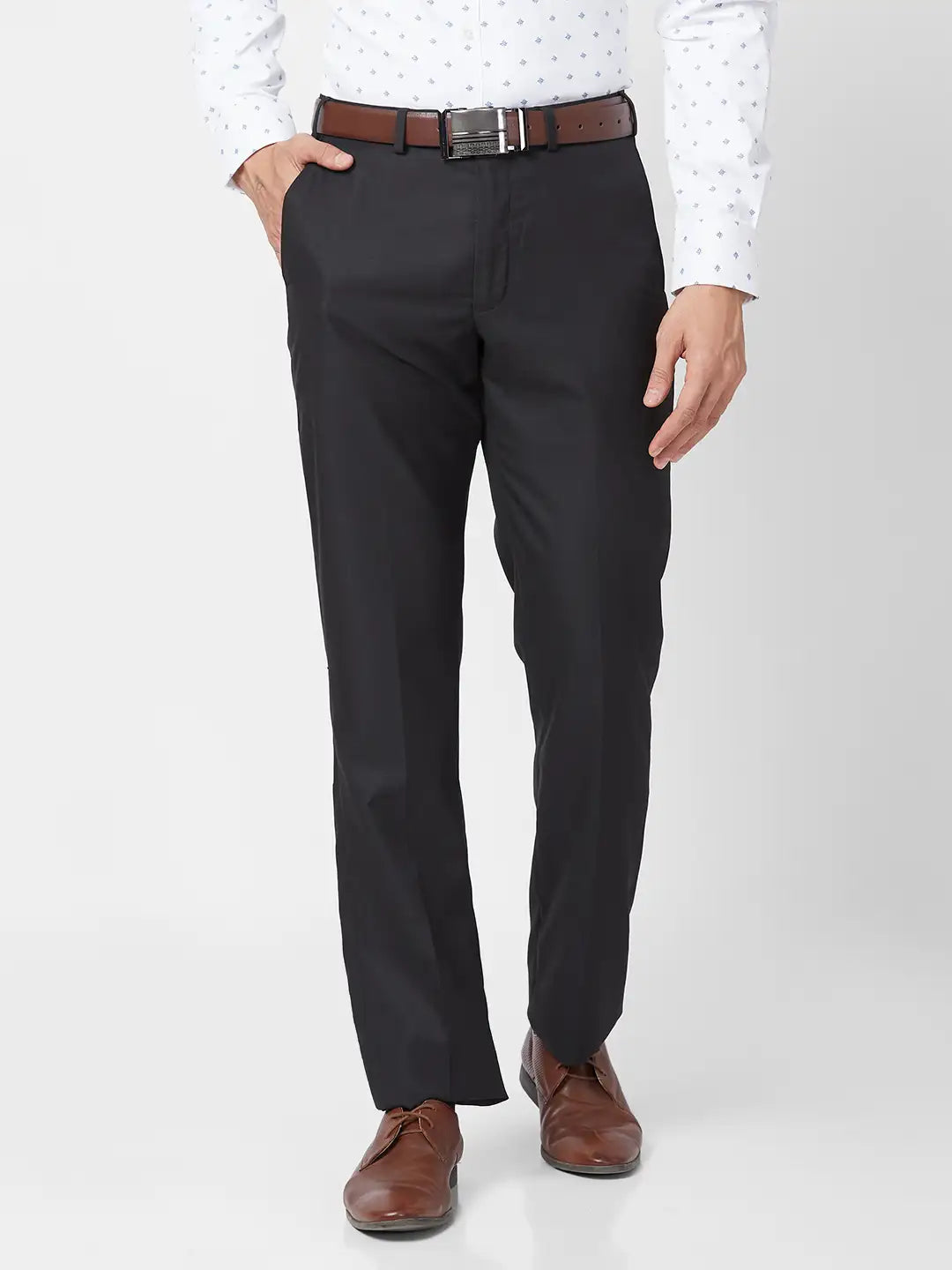 Park Avenue Men Blue Structure Regular Fit Polyester Blend Trouser