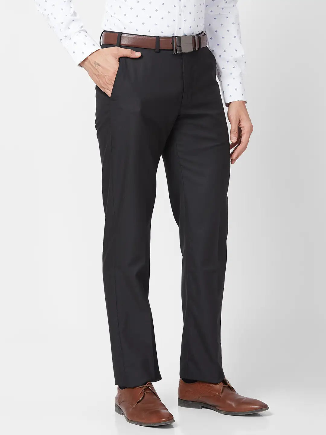 Park Avenue Men Blue Structure Regular Fit Polyester Blend Trouser