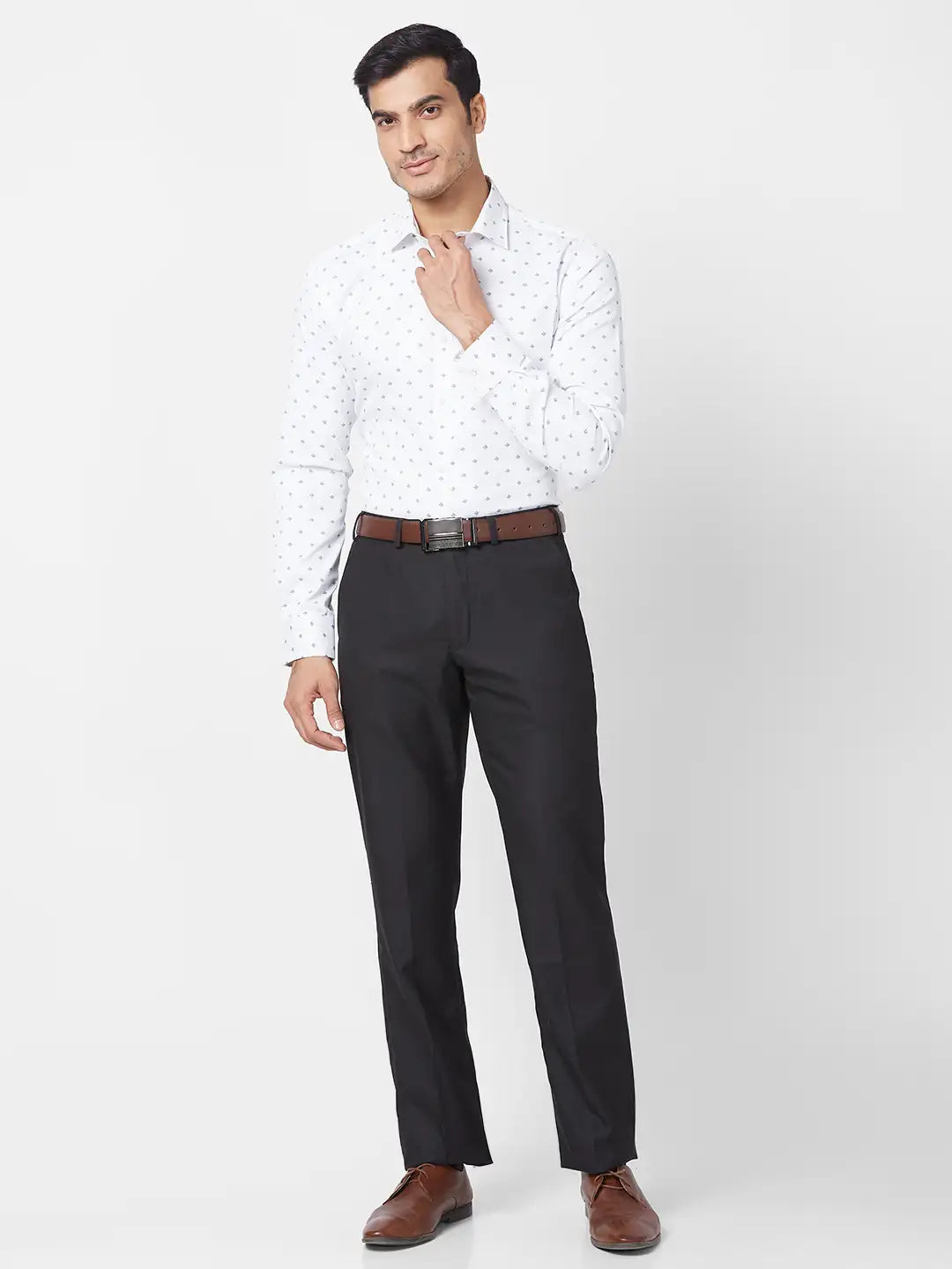 Park Avenue Men Blue Structure Regular Fit Polyester Blend Trouser