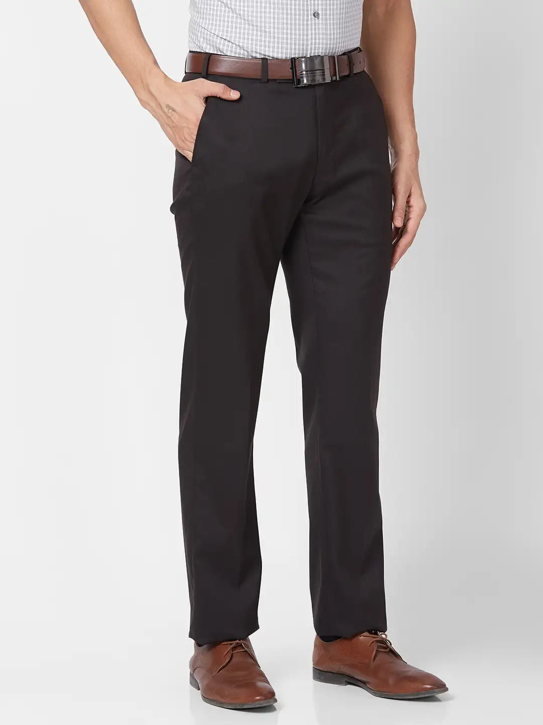 Park Avenue Men Blue Solid Regular Fit Polyester Blend Trouser