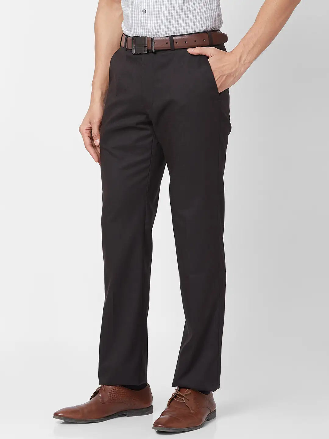 Park Avenue Men Blue Solid Regular Fit Polyester Blend Trouser