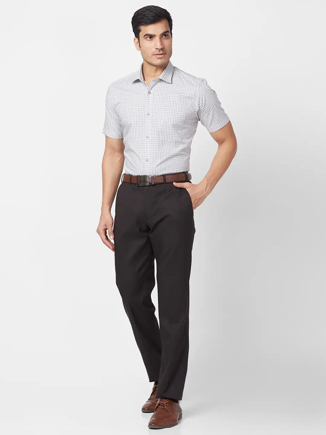 Park Avenue Men Blue Solid Regular Fit Polyester Blend Trouser