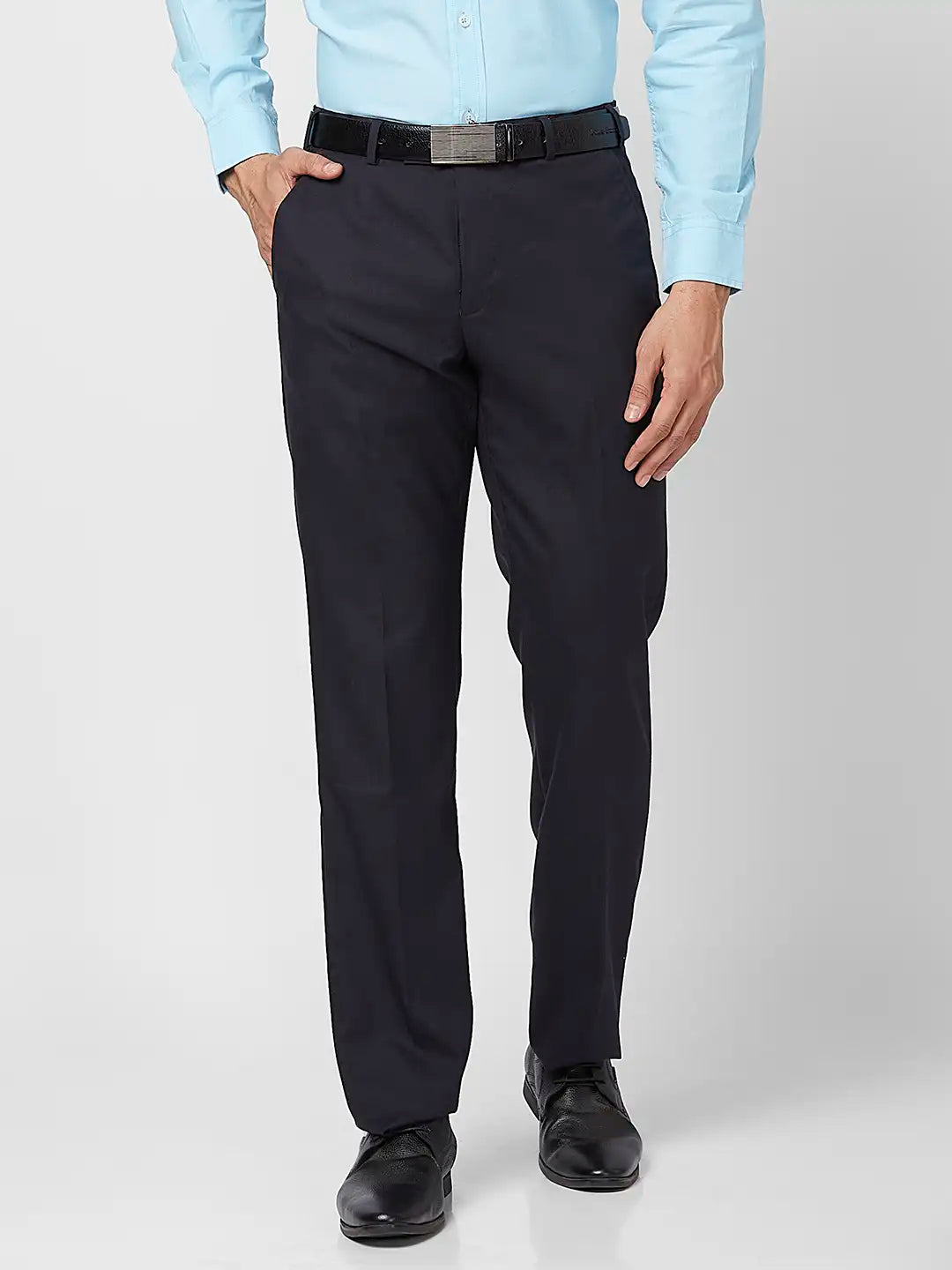 Park Avenue Men Blue Solid Regular Fit Polyester Blend Trouser – MyRaymond