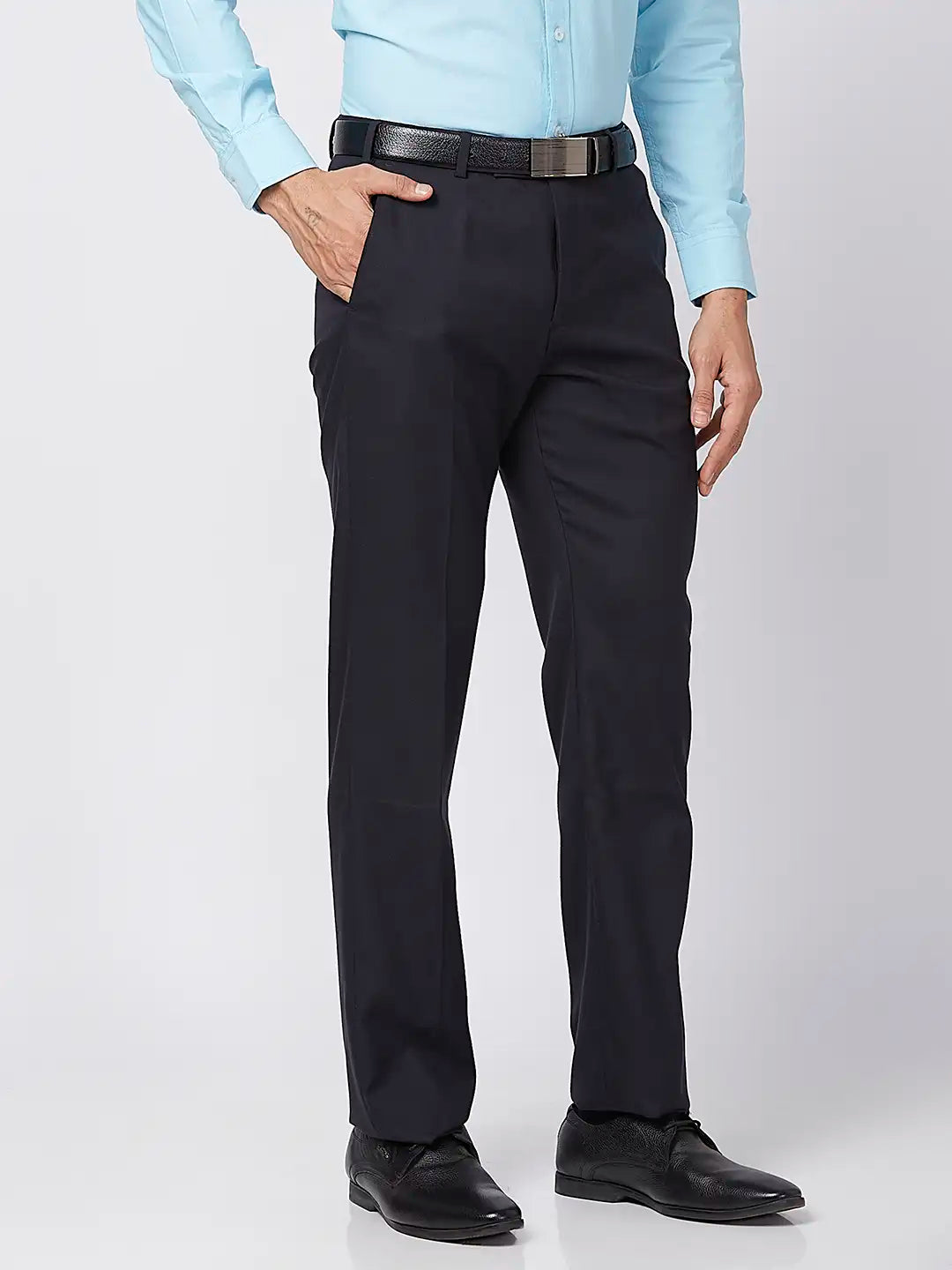 Park Avenue Men Blue Solid Regular Fit Polyester Blend Trouser – MyRaymond
