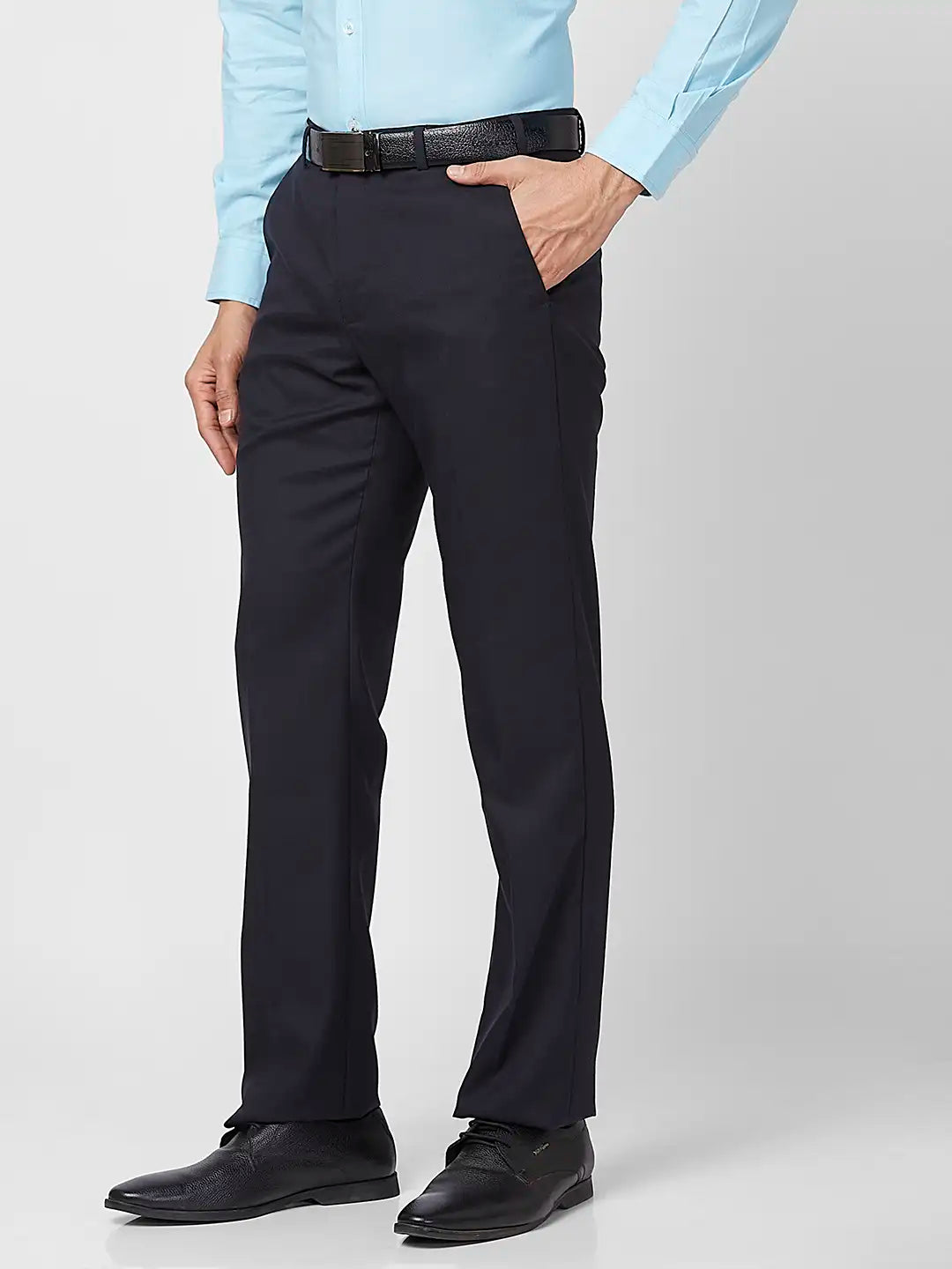 Park Avenue Men Fawn Structure Regular Fit Polyester Blend Trouser