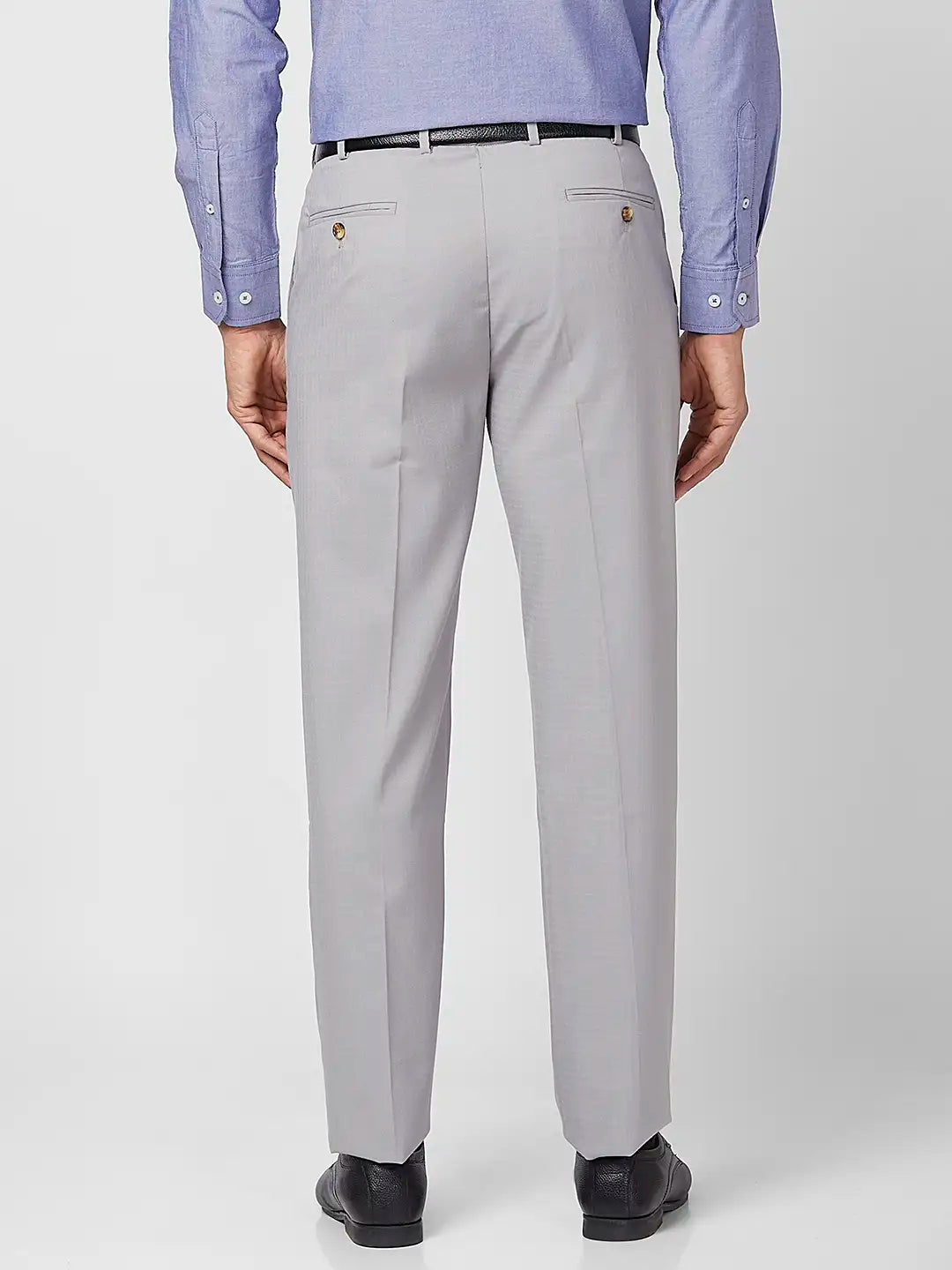Park Avenue Men Grey Solid Regular Fit Polyester Blend Trouser