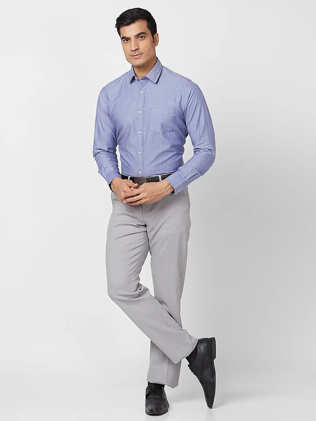 Park Avenue Men Grey Solid Regular Fit Polyester Blend Trouser
