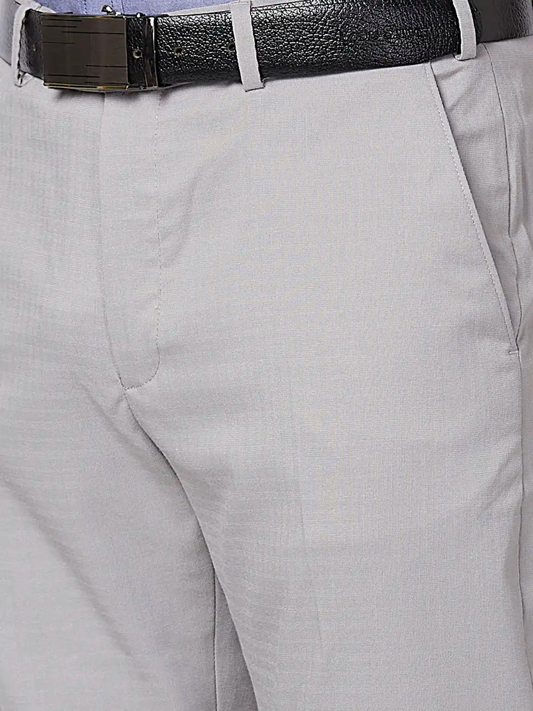 Park Avenue Men Grey Solid Regular Fit Polyester Blend Trouser