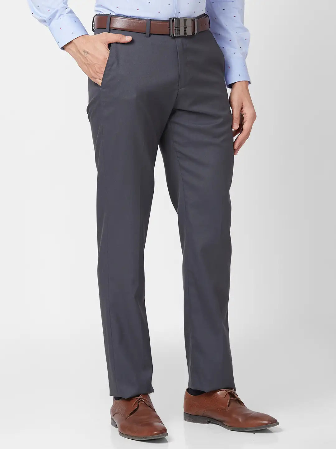 Park Avenue Men Grey Solid Regular Fit Polyester Blend Trouser – MyRaymond