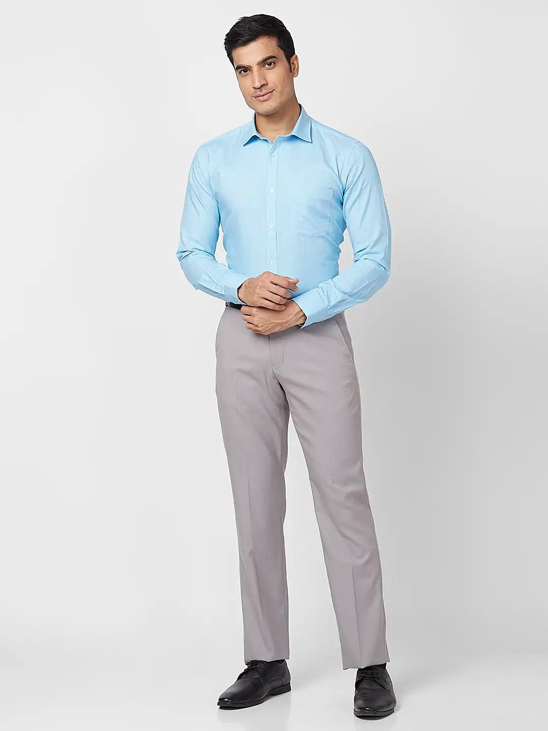 Park Avenue Men Blue Checks Regular Fit Polyester Blend Trouser