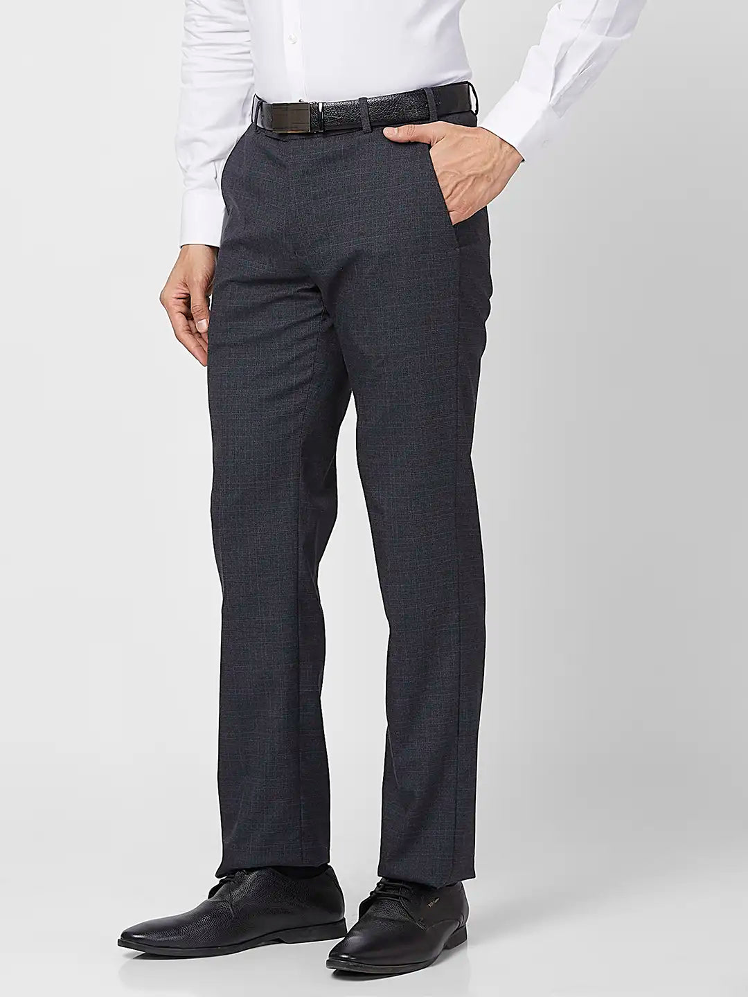 Park Avenue Men Blue Checks Regular Fit Polyester Blend Trouser – MyRaymond