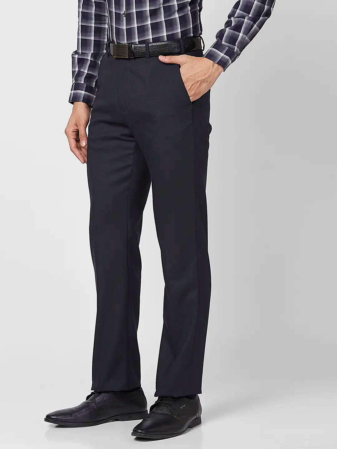 Park Avenue Men Fawn Solid Regular Fit Polyester Blend Trouser