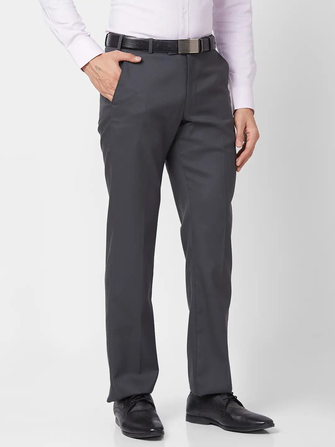 Park Avenue Men Black Checks Regular Fit Polyester Blend Trouser