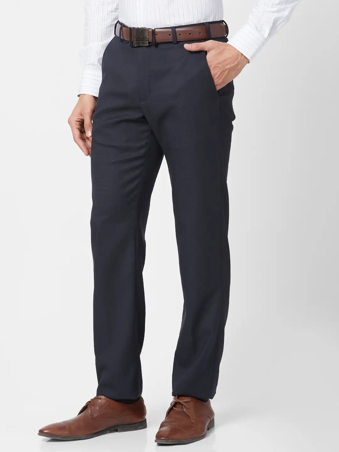 Park Avenue Men Grey Structure Regular Fit Polyester Blend Trouser