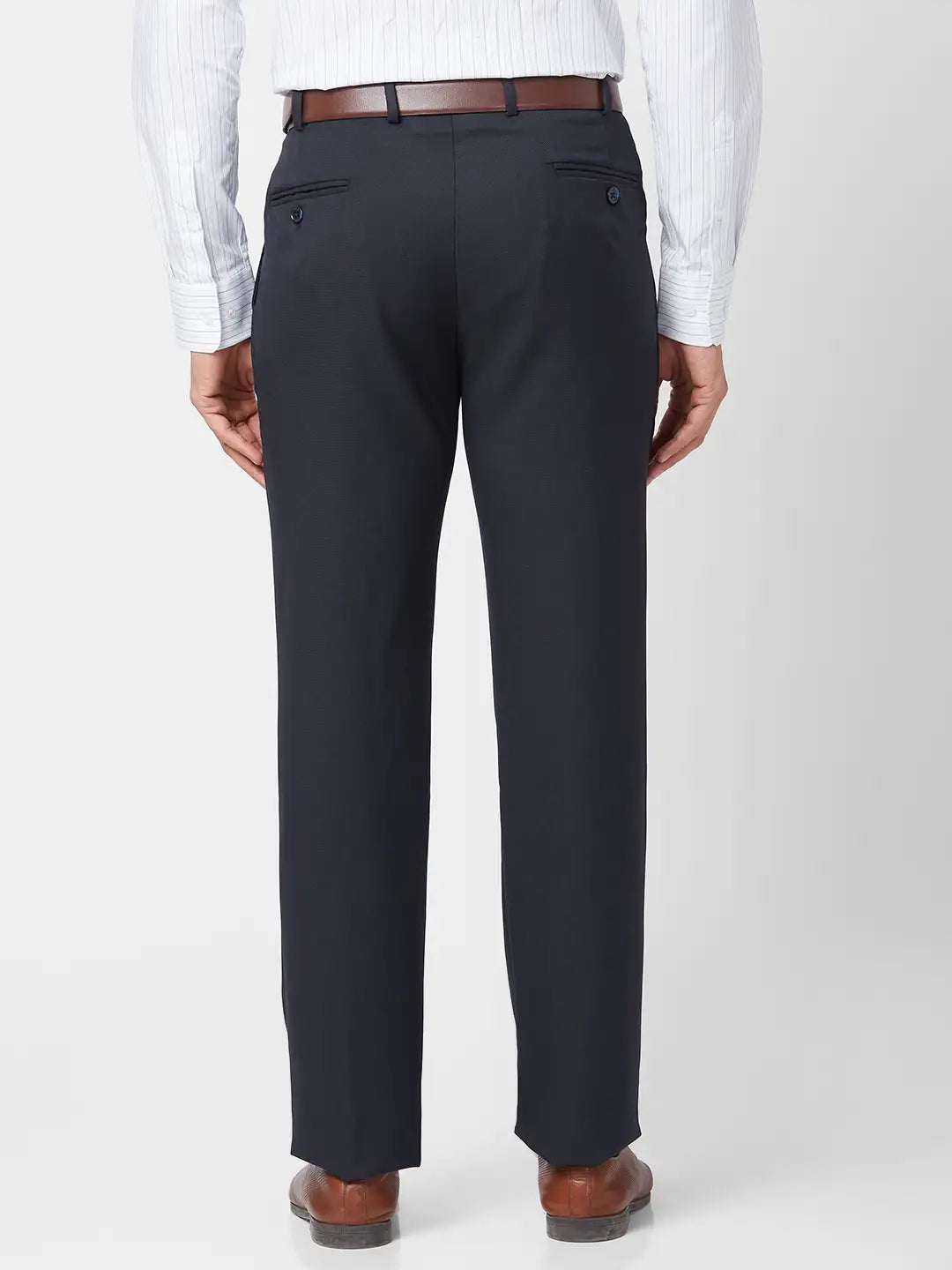 Park Avenue Men Grey Structure Regular Fit Polyester Blend Trouser