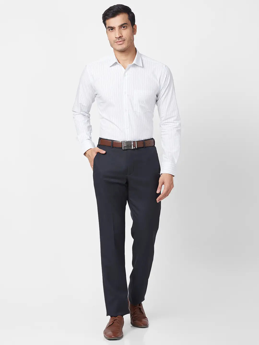 Park Avenue Men Grey Structure Regular Fit Polyester Blend Trouser