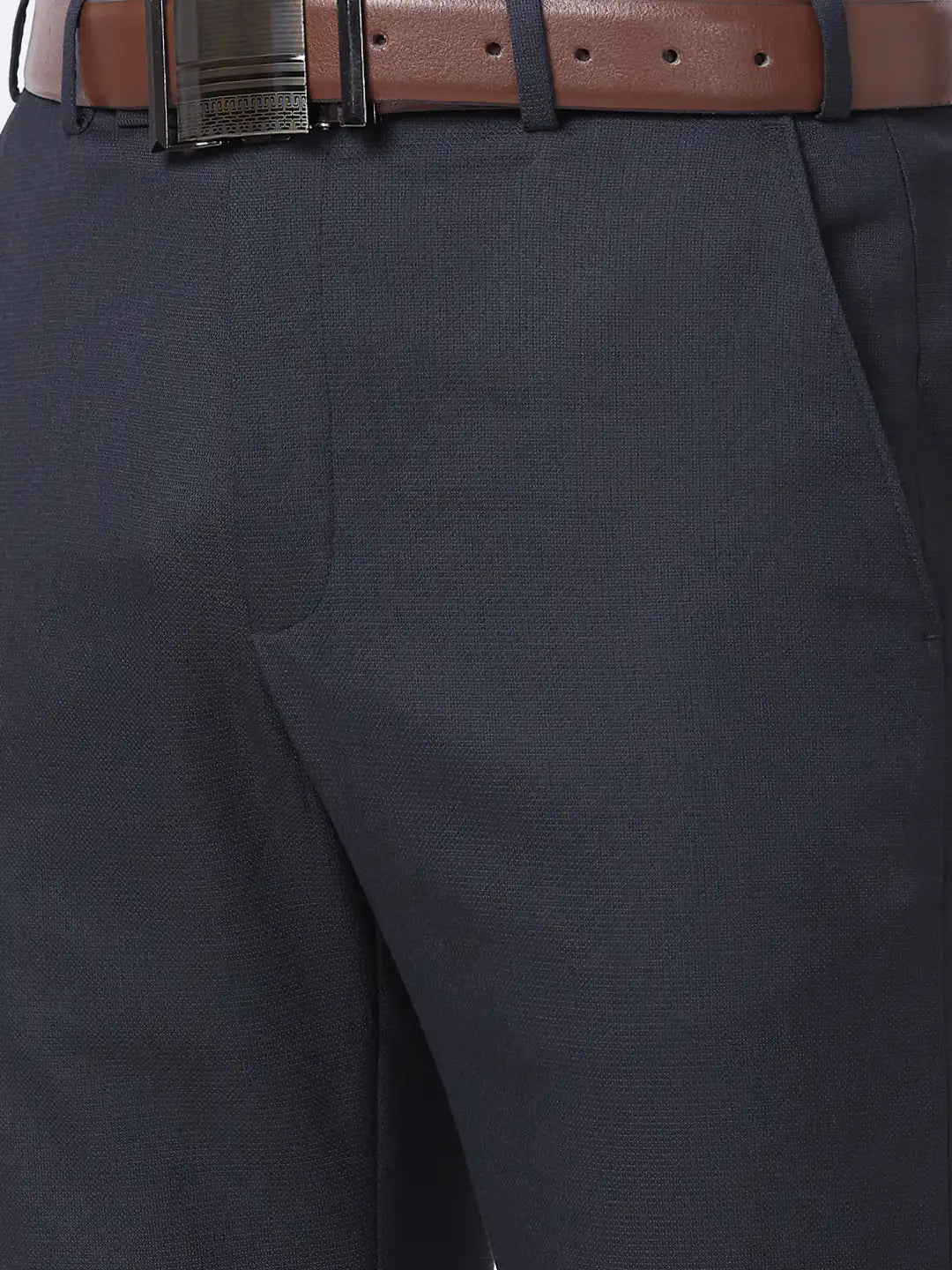 Park Avenue Men Grey Structure Regular Fit Polyester Blend Trouser