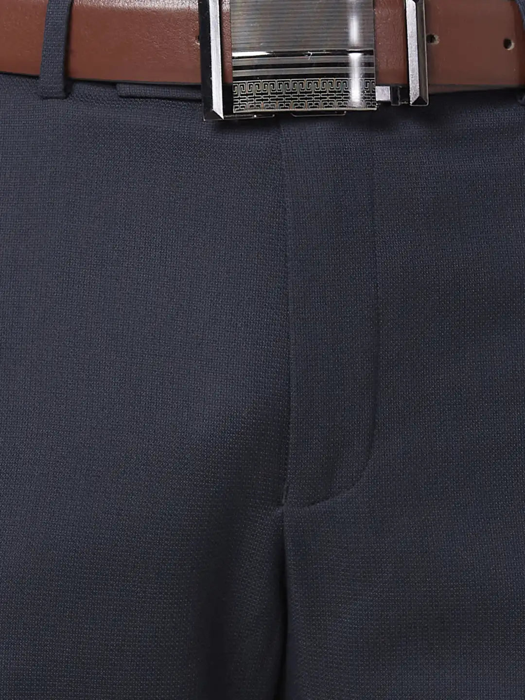 Park Avenue Men Grey Structure Regular Fit Polyester Blend Trouser