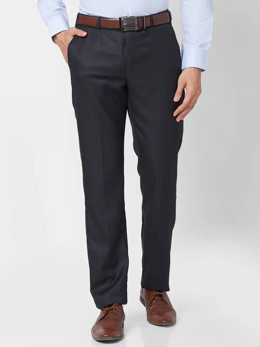 Park Avenue Men Black Structure Regular Fit Polyester Blend Trouser