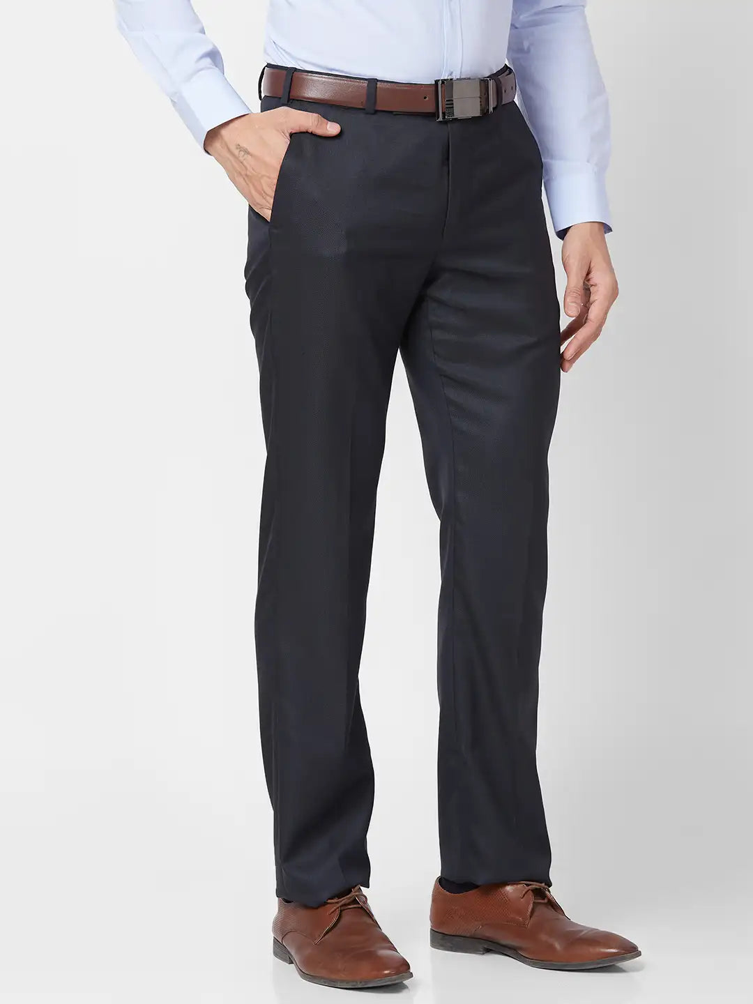 Park Avenue Men Black Structure Regular Fit Polyester Blend Trouser