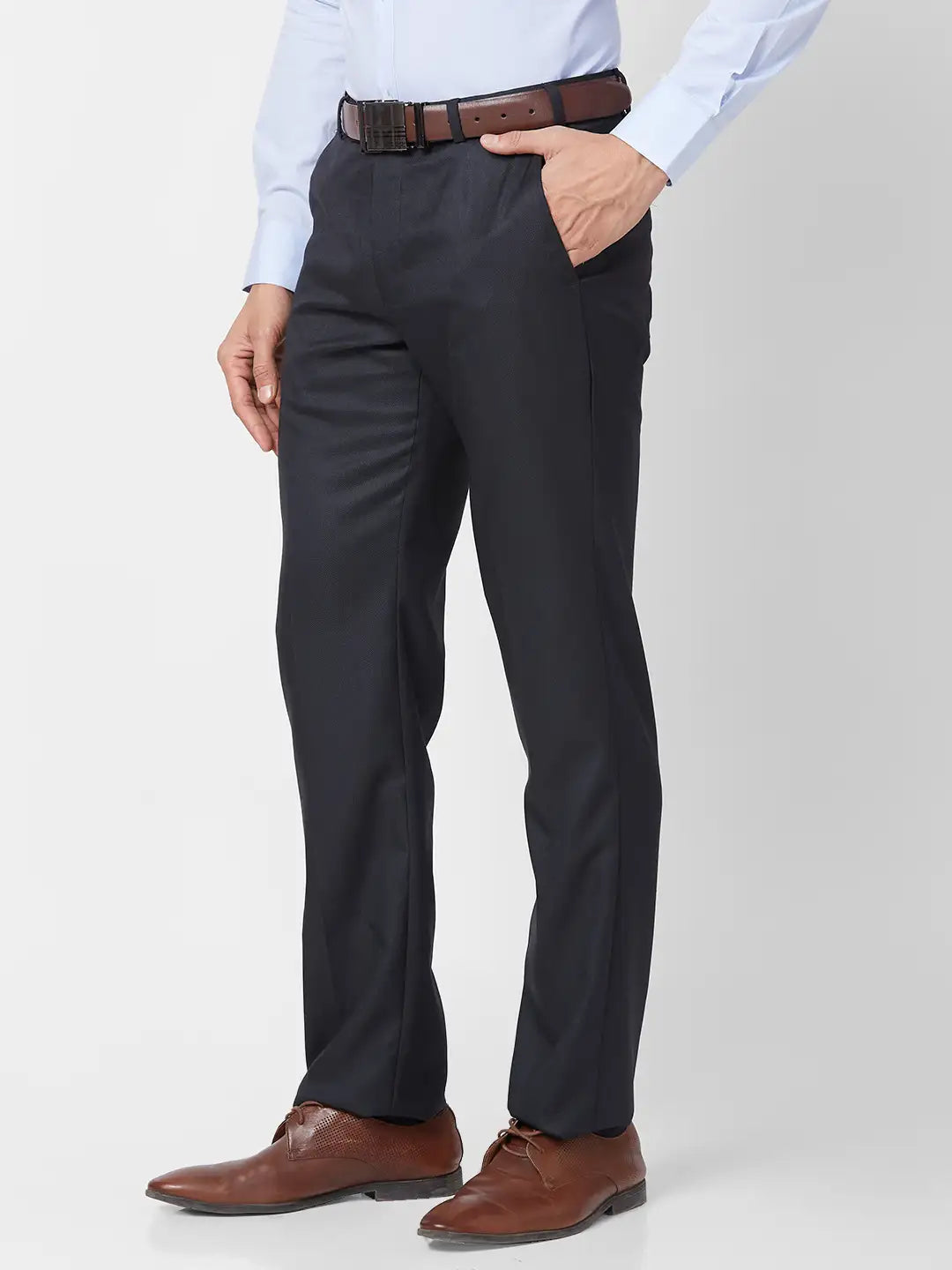 Park Avenue Men Black Structure Regular Fit Polyester Blend Trouser
