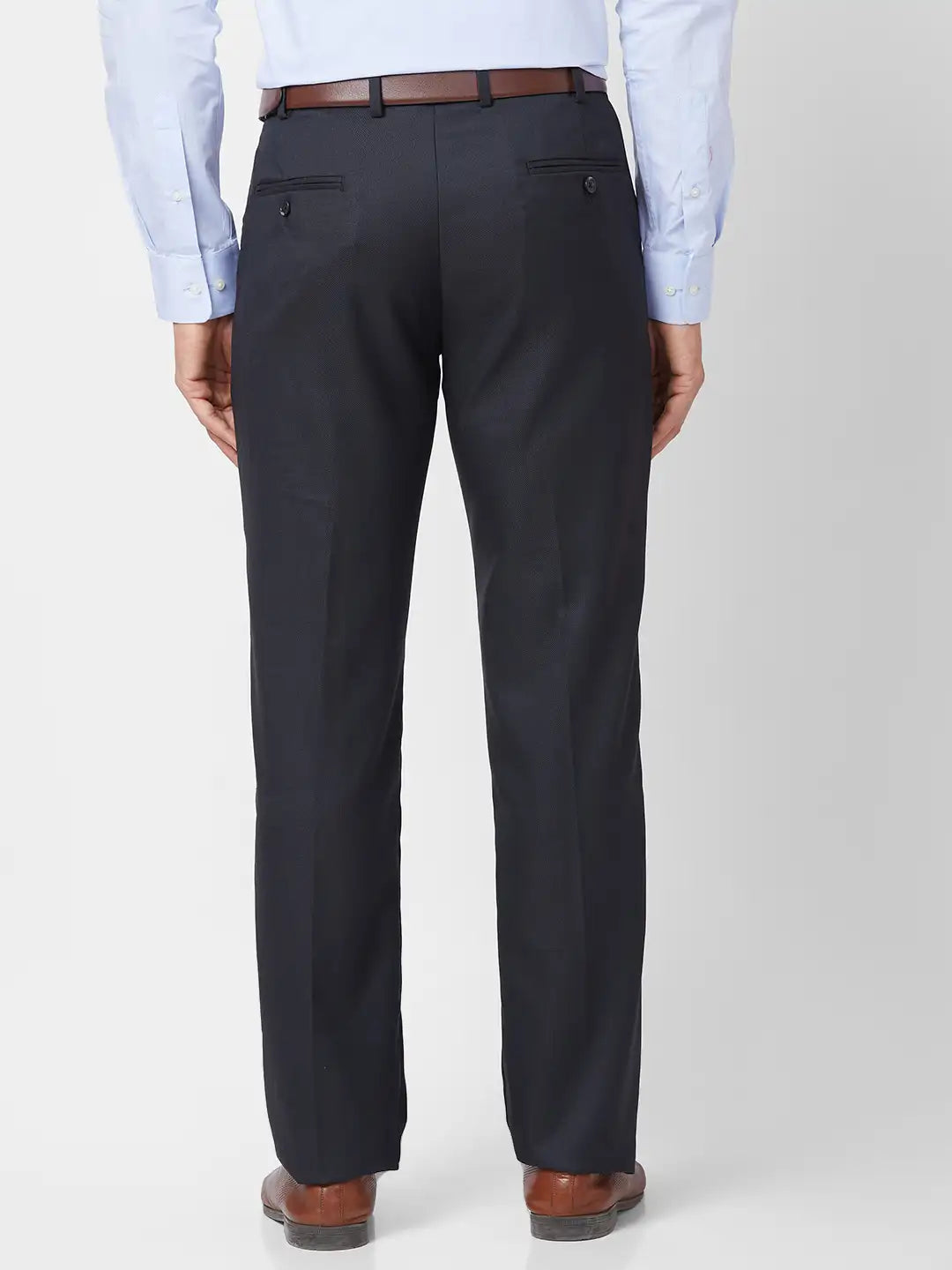 Park Avenue Men Black Structure Regular Fit Polyester Blend Trouser