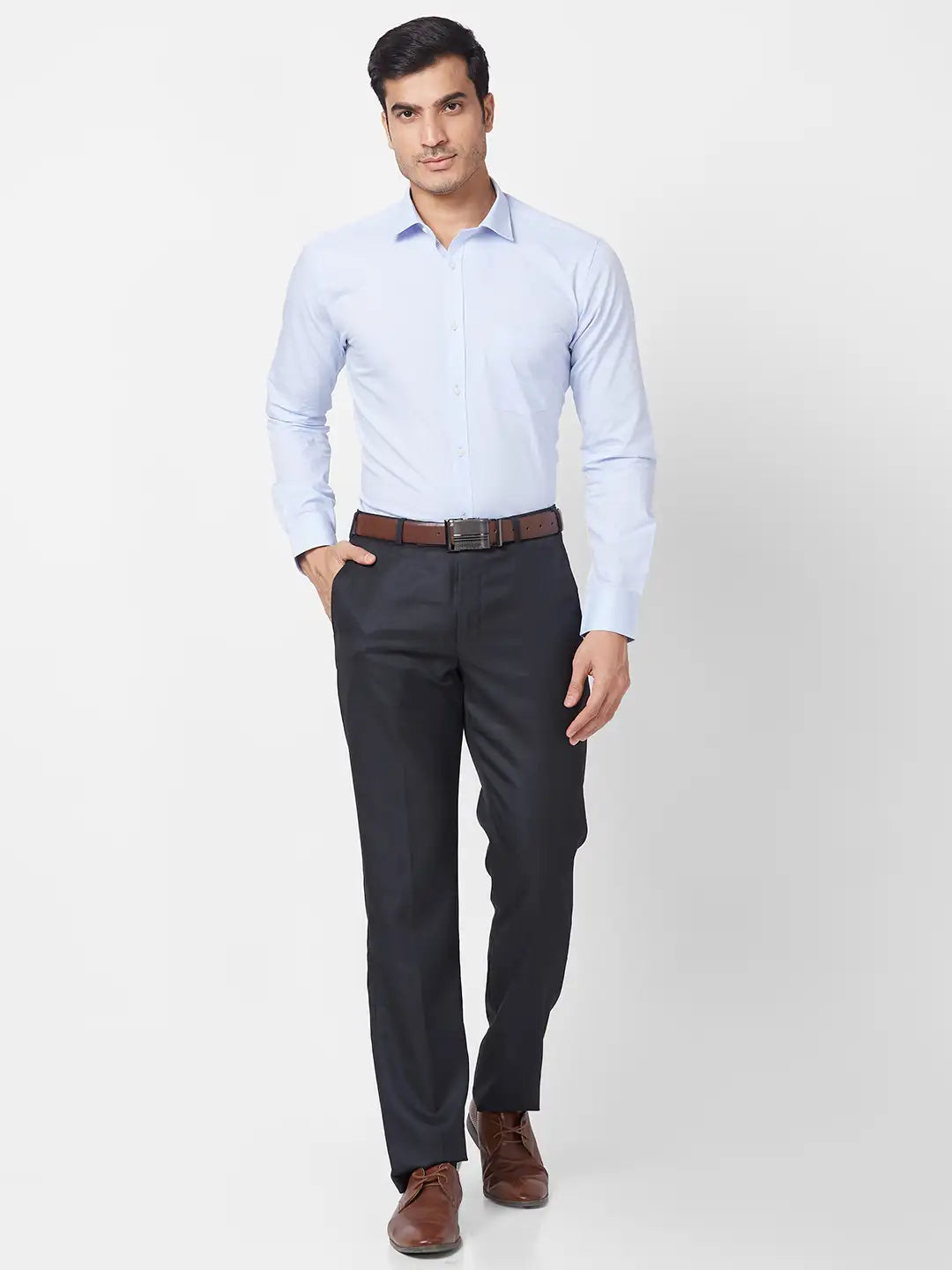 Park Avenue Men Black Structure Regular Fit Polyester Blend Trouser