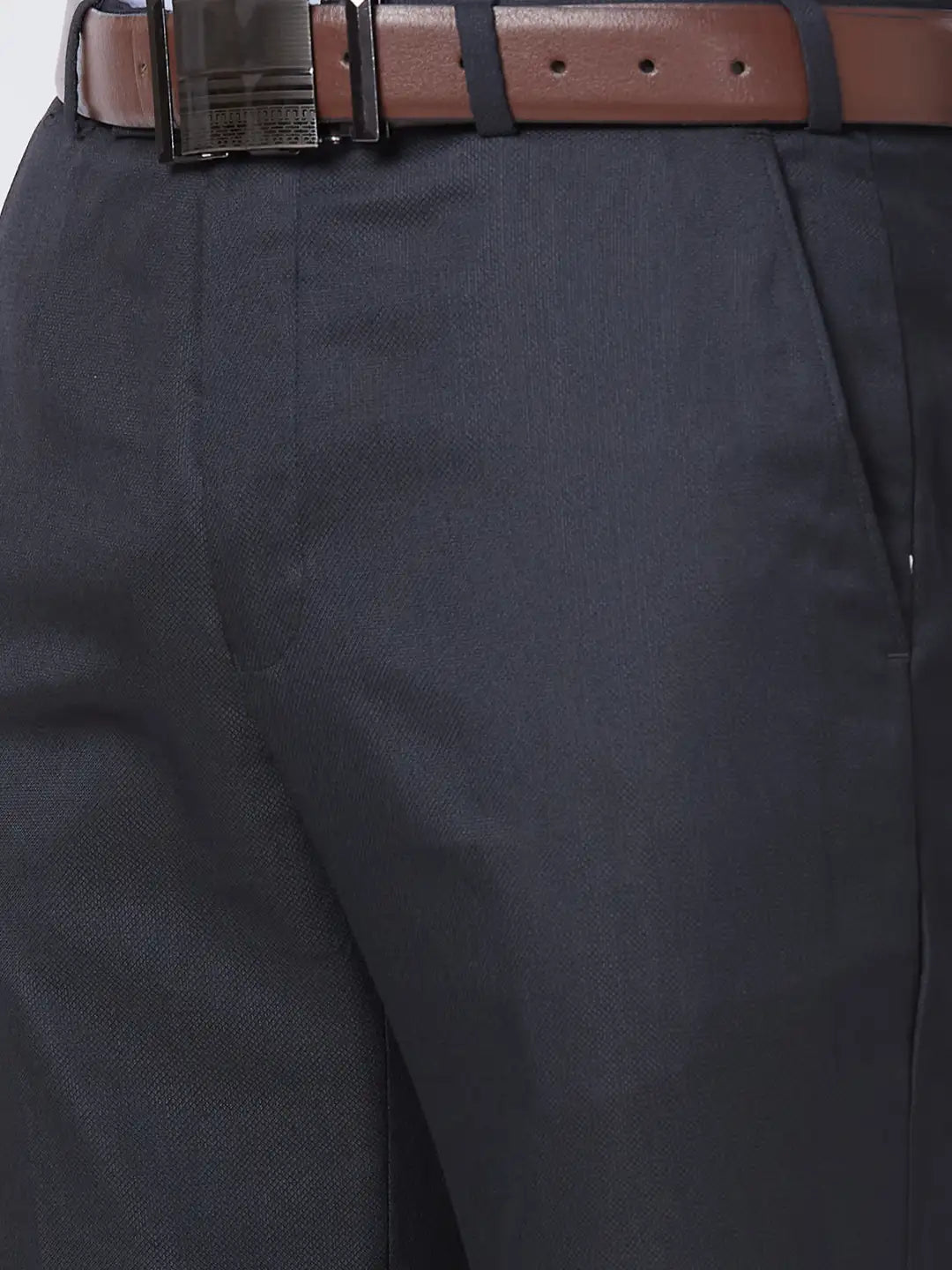 Park Avenue Men Black Structure Regular Fit Polyester Blend Trouser