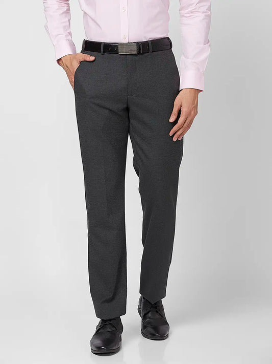 Park Avenue Men Grey Solid Super Slim Fit Polyester Blend Trouser