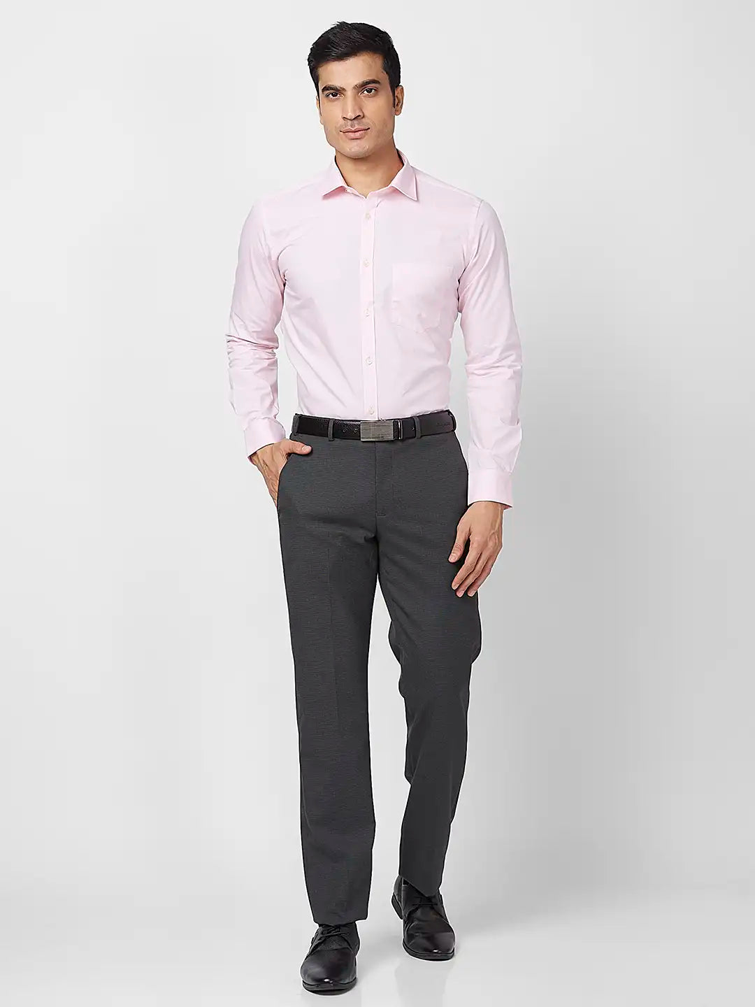 Park Avenue Men Grey Solid Super Slim Fit Polyester Blend Trouser
