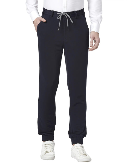Men Blue Neo Fit Checks Polyester Blend Trouser