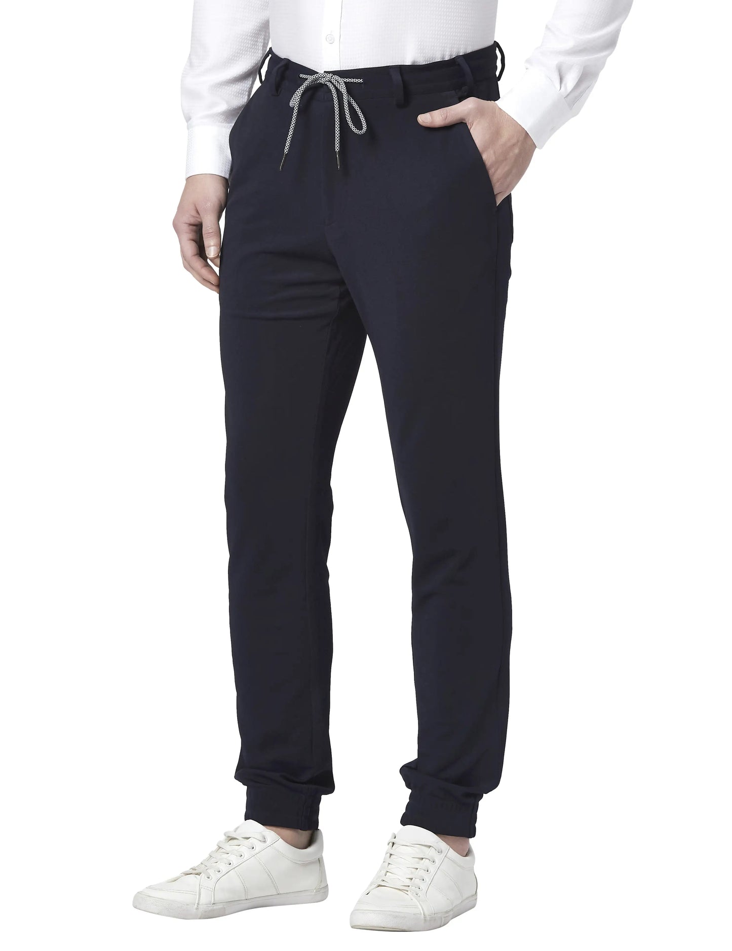 Men Blue Neo Fit Checks Polyester Blend Trouser