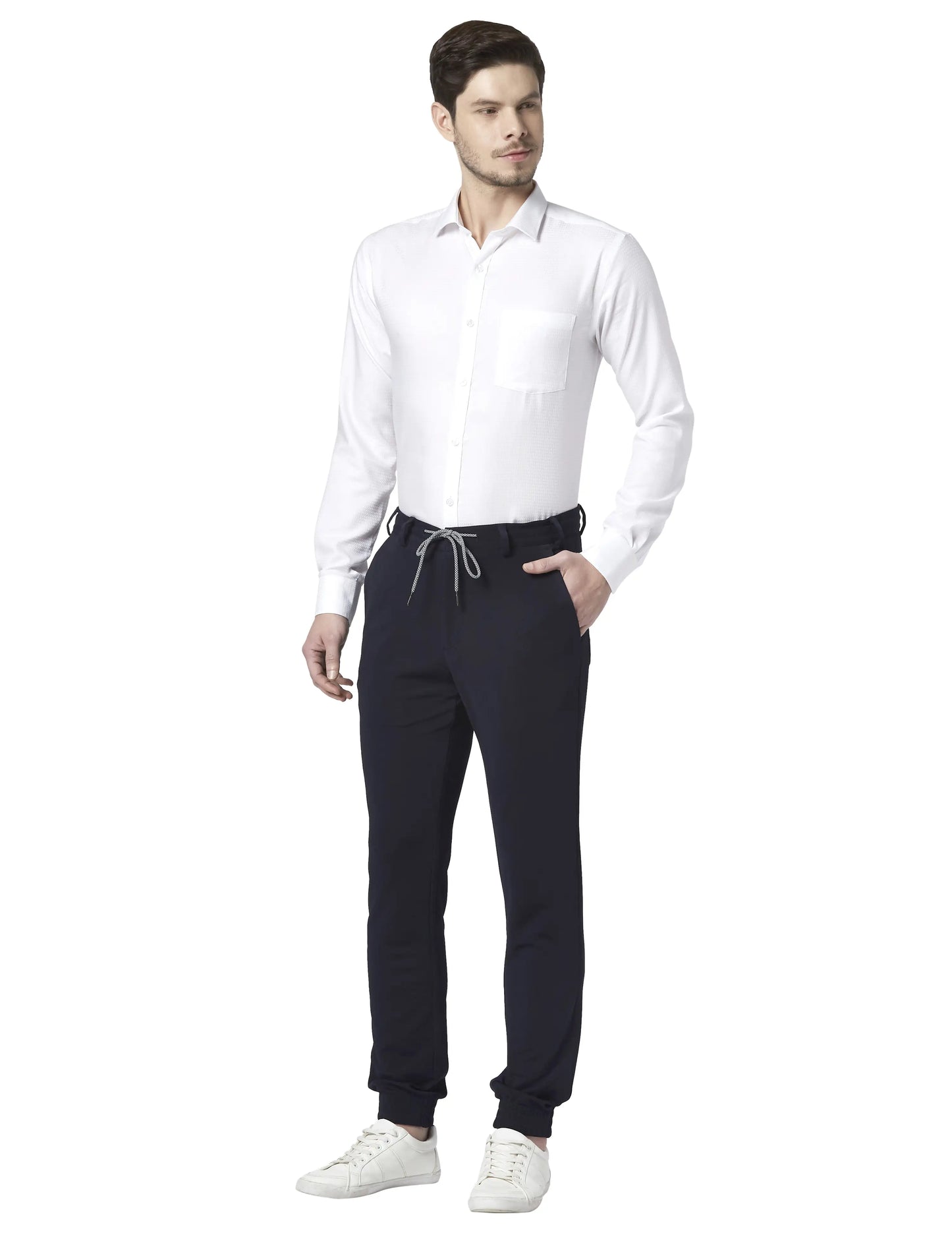 Men Blue Neo Fit Checks Polyester Blend Trouser