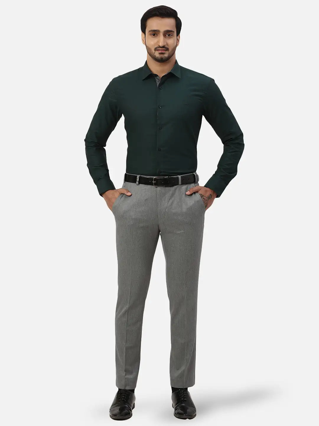 Men Grey Neo Classic Fit Solid Nylon Rayon Spandex Blend