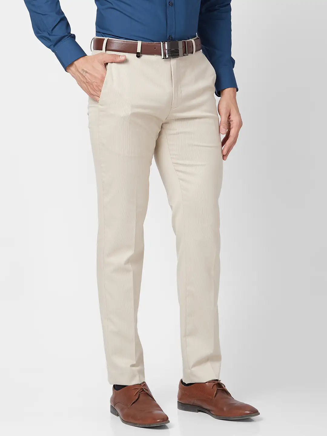 Park Avenue Men Green Melange Active Fit Terelyen Blend Trouser