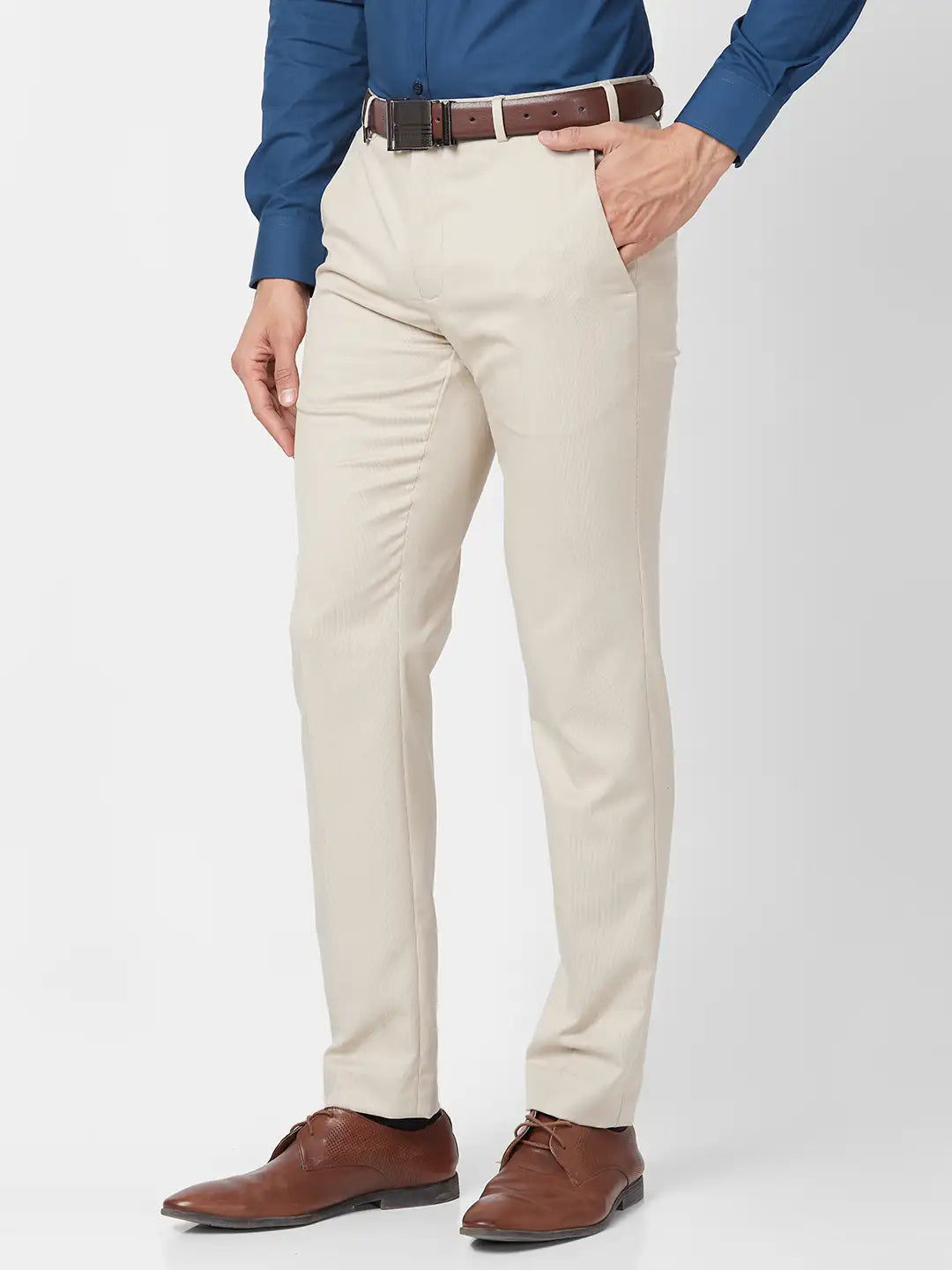 Park Avenue Men Green Melange Active Fit Terelyen Blend Trouser