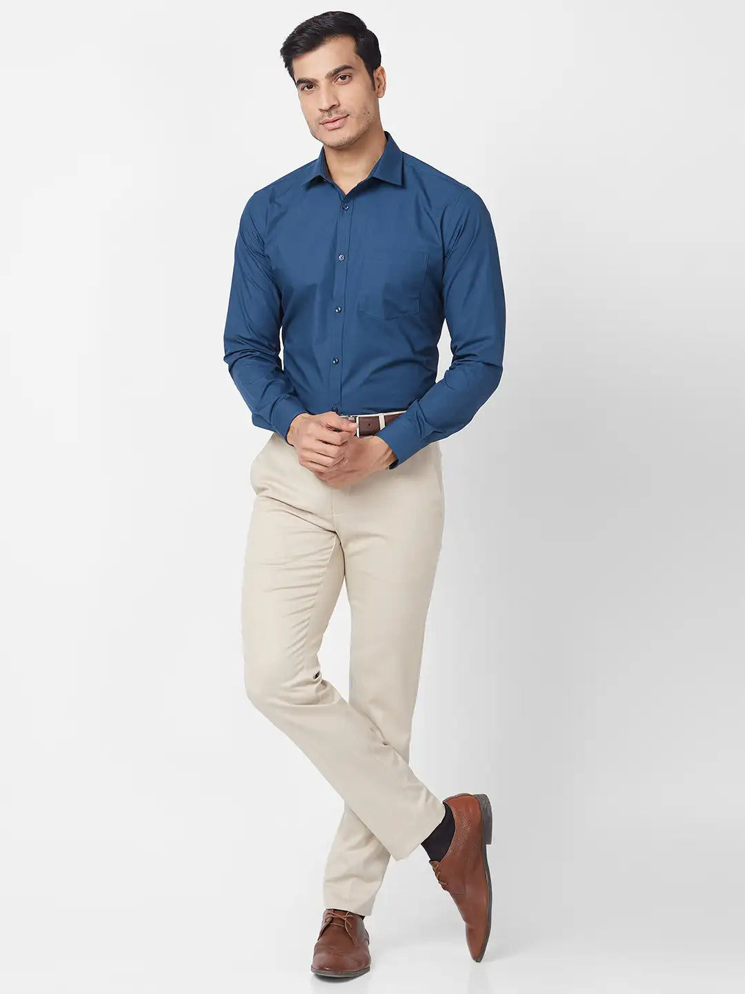 Park Avenue Men Green Melange Active Fit Terelyen Blend Trouser