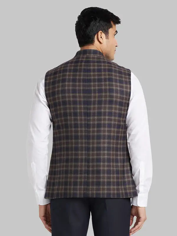 Men Brown Slim Fit Checks Polyester Blend Waist Coat – MyRaymond