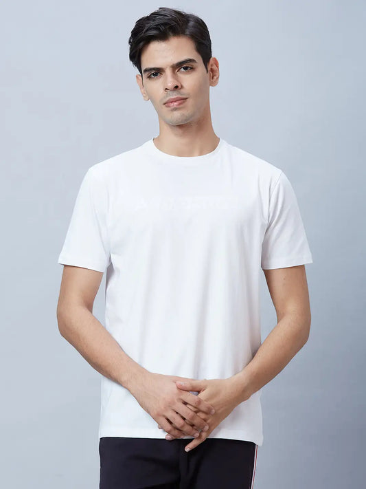 Men Yellow Slim Fit Print Cotton Blend T-Shirt