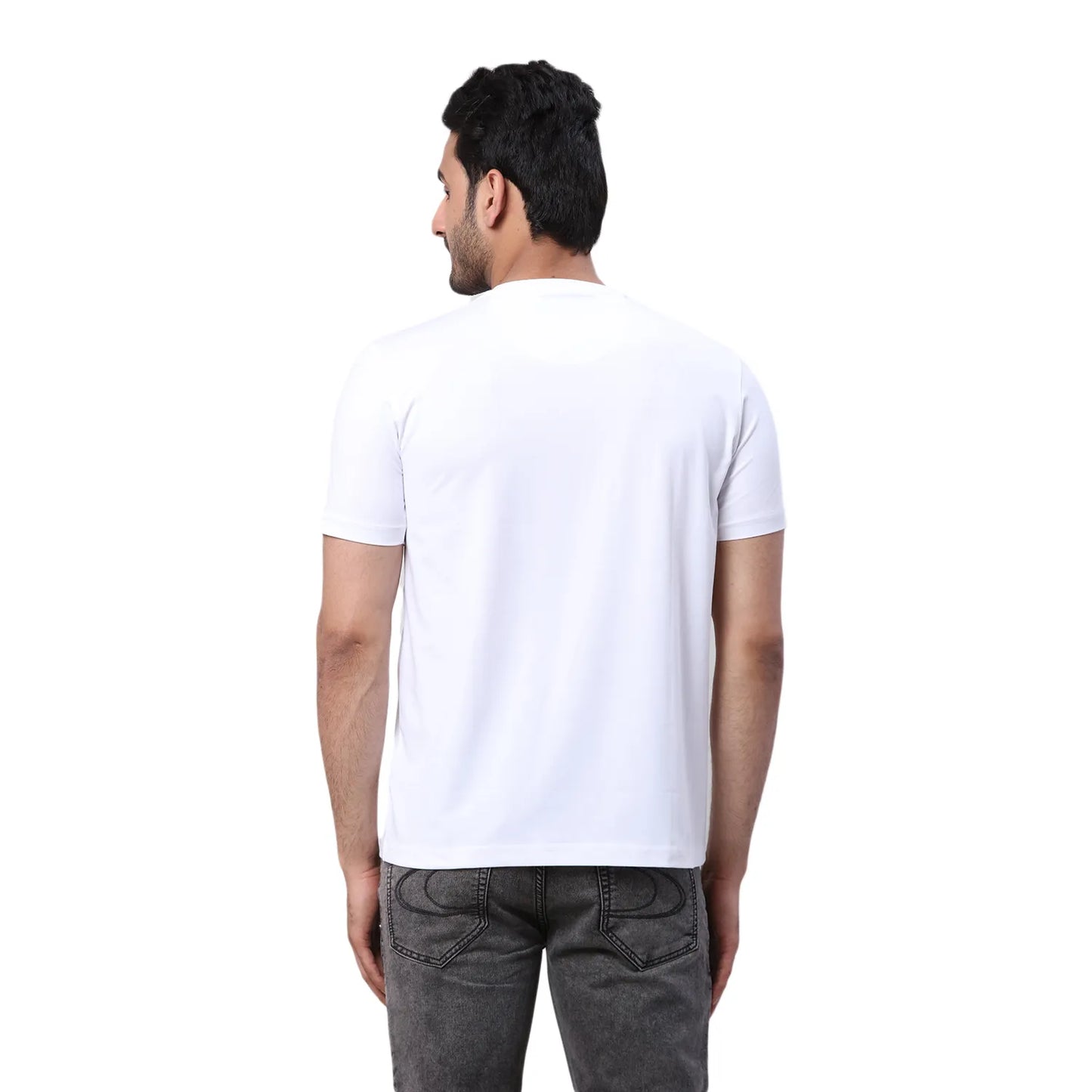 Park Avenue Men Orange Print Slim Fit Cotton Blend Fold Neck T-Shirt