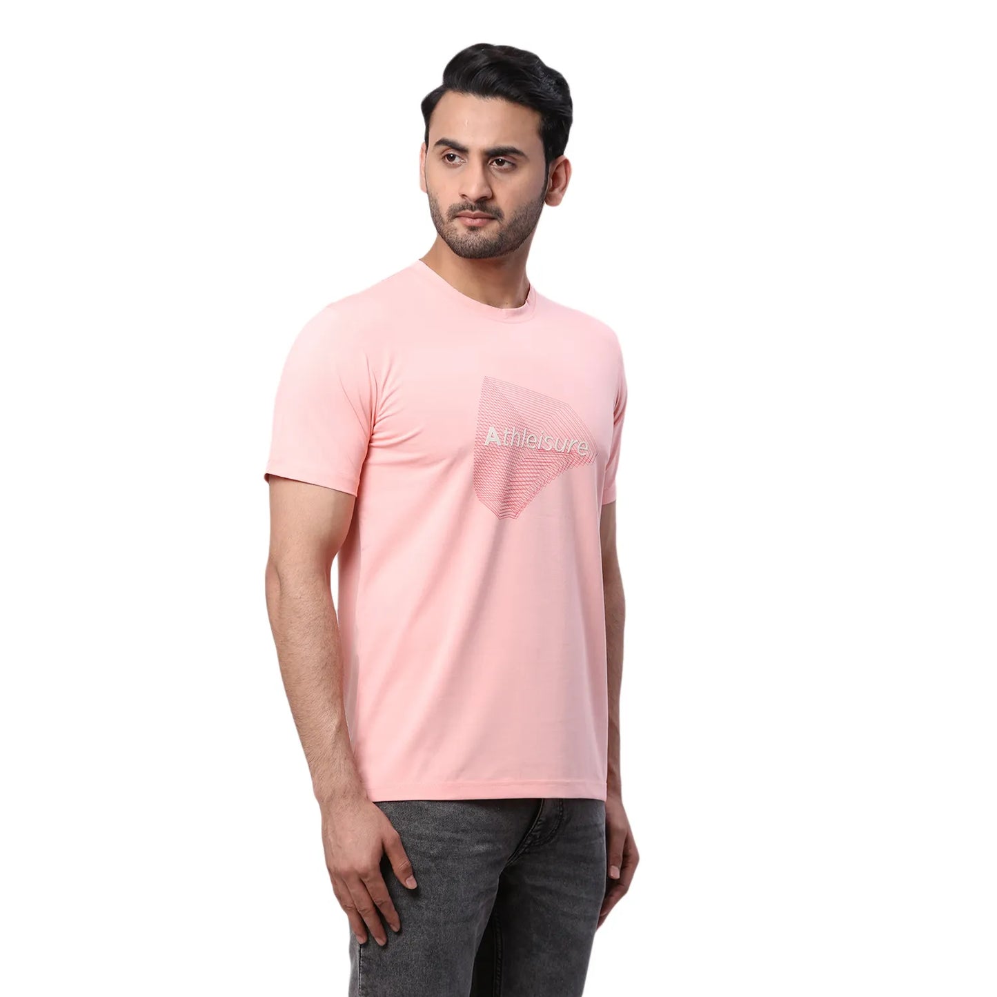 Park Avenue Men Black Print Slim Fit Cotton Blend Fold Neck T-Shirt